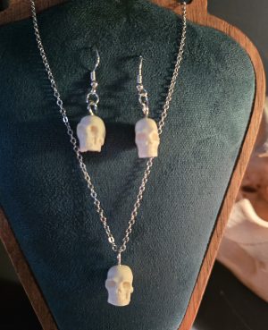 Carved Bone Necklace & Earring Set